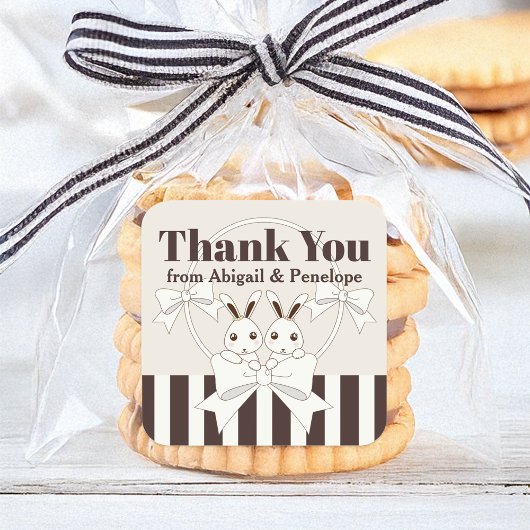 Schattige Bunny Girl Twin Baby shower / Verjaardag Vierkante Sticker