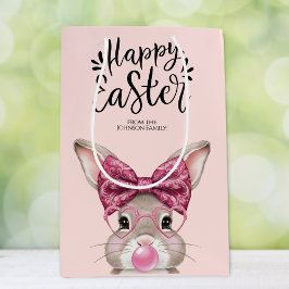 Schattige Bunny 'Happy Easter' Roze Patroon Medium Cadeauzakje