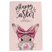 Schattige Bunny 'Happy Easter' Roze Patroon Medium Cadeauzakje (Voorkant)