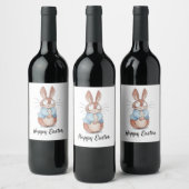 Schattige Bunny Happy Easter Wine Label – Vakantie Wijn Etiket (Flessen)