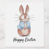 Schattige Bunny Happy Easter Wine Label – Vakantie Wijn Etiket (Enkel label)
