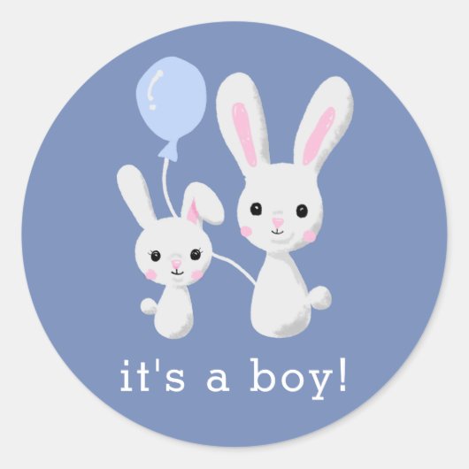 Schattige Bunny Het is een jongensblauw Baby showe Ronde Sticker (Voorkant)