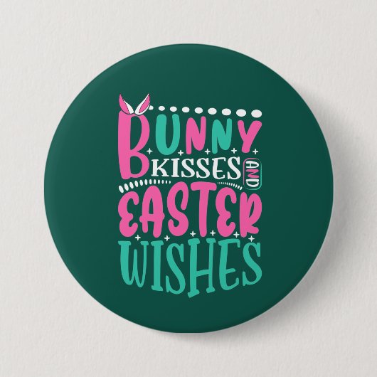 schattige bunny kisses paaswensen ronde button 7,6 cm (Voorkant)
