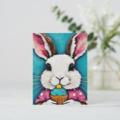 Schattige Bunny met een Cupcake Briefkaart (Staand voorkant)