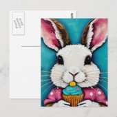 Schattige Bunny met een Cupcake Briefkaart (Voorkant / Achterkant)