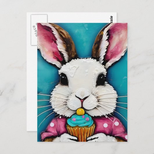 Schattige Bunny met een Cupcake Briefkaart (Voorkant / Achterkant)