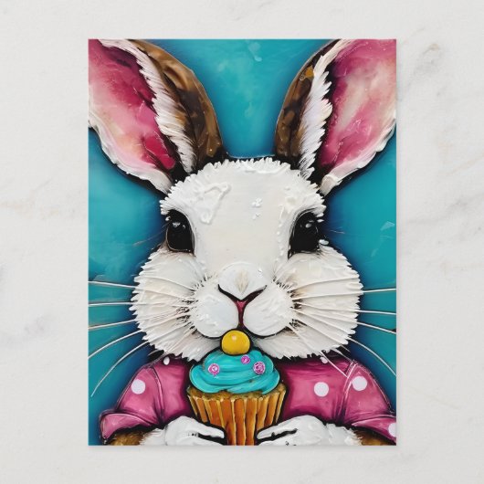 Schattige Bunny met een Cupcake Briefkaart (Voorkant)