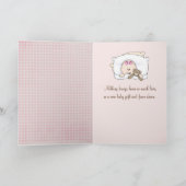 Schattige Bunny Op Gingham voor Nieuwe Baby Kaart (Binnen)