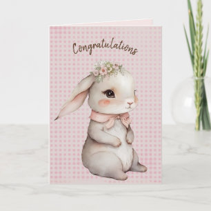 Schattige Bunny Op Gingham voor Nieuwe Baby Kaart
