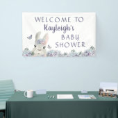Schattige Bunny Paarse Bloemen Baby shower Welkom Spandoek (Beurs)