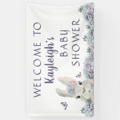 Schattige Bunny Paarse Bloemen Baby shower Welkom Spandoek (Verticaal)