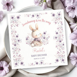 Schattige Bunny Paarse Roze Bloemen Meisje Baby sh Servet