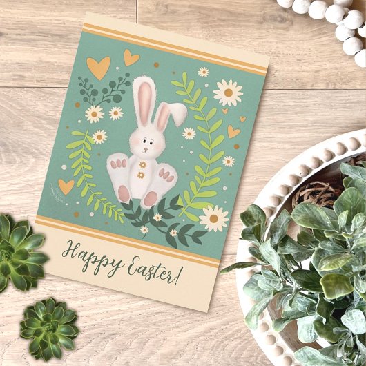 Schattige Bunny Pastel Bloemen Happy Easter Kaart