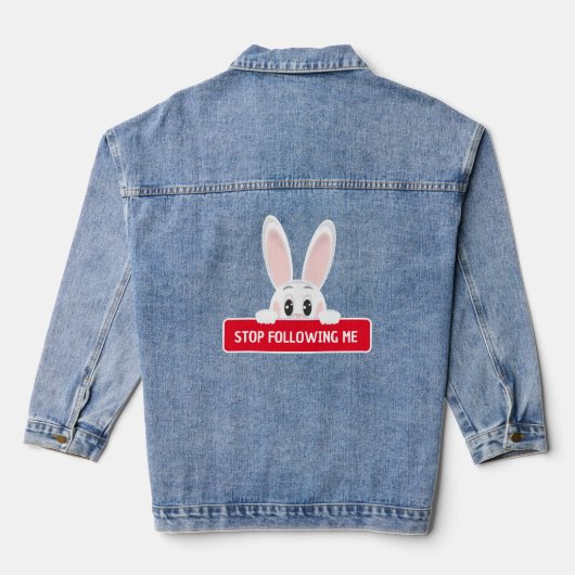 Schattige Bunny Peeking met Stop Bericht Denim Jacket (Achterkant)