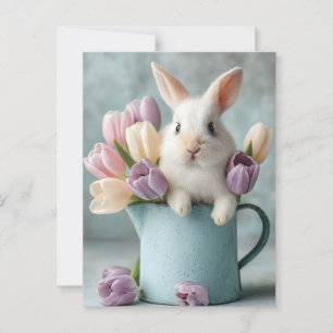 Schattige Bunny Peeking uit een kruik van tulpen Briefkaart