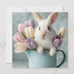 Schattige Bunny Peeking uit een kruik van tulpen Feestdagenkaart