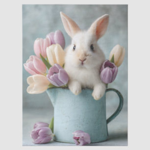 Schattige Bunny Peeking uit een kruik van tulpen Tissuepapier