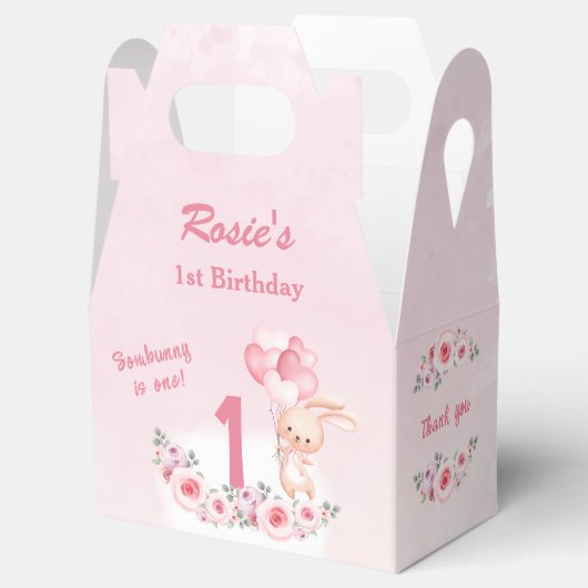 Schattige Bunny Pink 1st Verjaardags Meisje Floral Bedankdoosjes (Geopend)