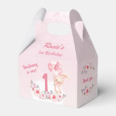 Schattige Bunny Pink 1st Verjaardags Meisje Floral Bedankdoosjes (Voorkant Zijde)