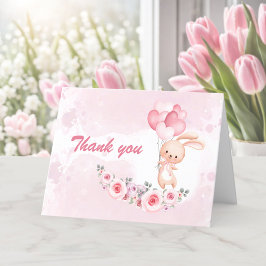Schattige Bunny Pink 1st Verjaardags Meisje Floral Bedankkaart