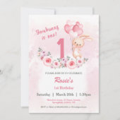 Schattige Bunny Pink 1st Verjaardags Meisje Floral Kaart (Voorkant)