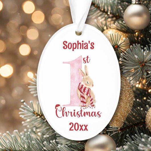 Schattige Bunny Pink Nummer Een Eerste Kerstmis Ornament