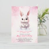 Schattige Bunny Pink Winter Custom Verjaardagsfees Kaart (Staand voorkant)