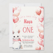 Schattige Bunny Pink Winter Custom Verjaardagsfees Kaart (Voorkant)