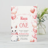 Schattige Bunny Pink Winter Custom Verjaardagsfees Kaart (Staand voorkant)