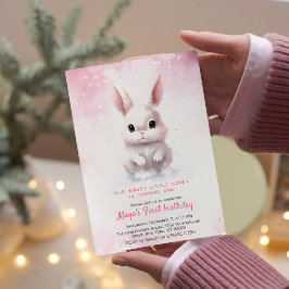 Schattige Bunny Pink Winter Custom Verjaardagsfees Kaart