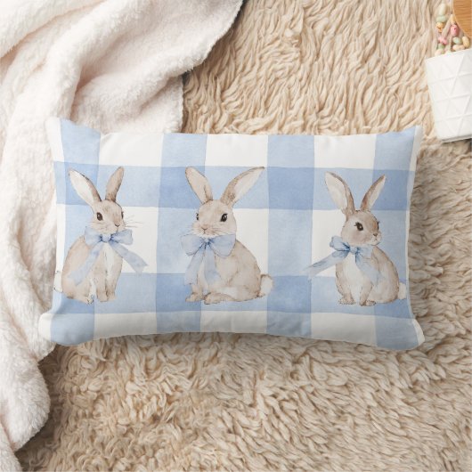 Schattige Bunny Rabbit Blue Plaid Sierkussen Kussen (Deken)