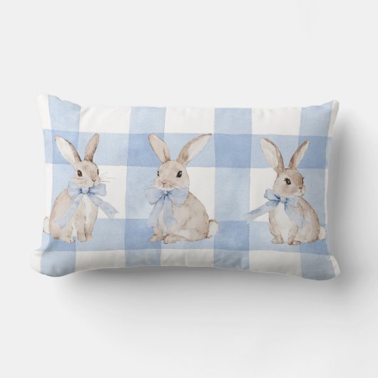 Schattige Bunny Rabbit Blue Plaid Sierkussen Kussen (Voorkant)