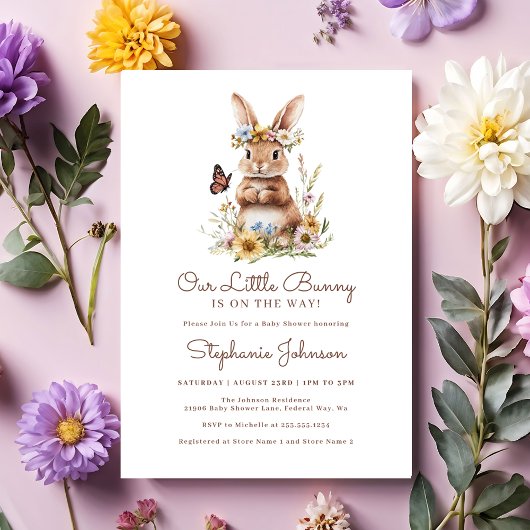 Schattige Bunny Rabbit Spring Floral Baby shower Kaart