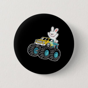 Schattige Bunny Riding Monster Vrachtwagen Paasdag Ronde Button 5,7 Cm