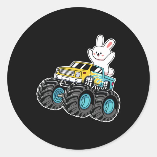 Schattige Bunny Riding Monster Vrachtwagen Paasdag Ronde Sticker (Voorkant)