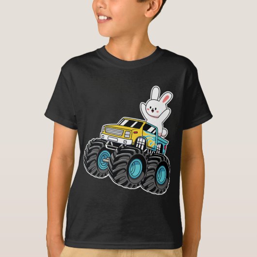 Schattige Bunny Riding Monster Vrachtwagen Paasdag T-shirt (Voorkant)