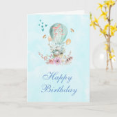 Schattige Bunny Rijden in een heteluchtballon Verj Kaart (Gele Bloem)