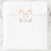 Schattige Bunny Roze Blush Goud Bloemen Roos Verja Vierkante Sticker (Tas)