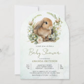 Schattige Bunny Sage Green Floral Arch Baby shower Kaart (Voorkant)