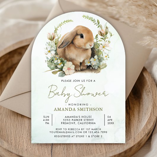 Schattige Bunny Sage Green Floral Arch Baby shower Kaart