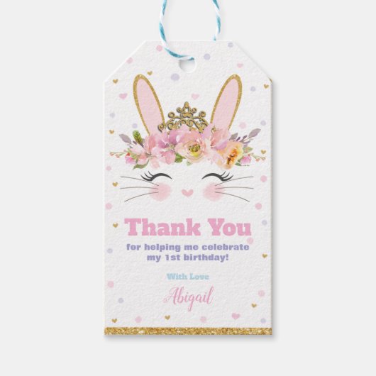 Schattige Bunny Verjaardag Dank u Favor Gift Label Cadeaulabel (Voorkant)