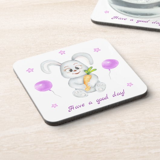 Schattige Bunny voor een positief humeur Bier Onderzetter (Linkerzijde)