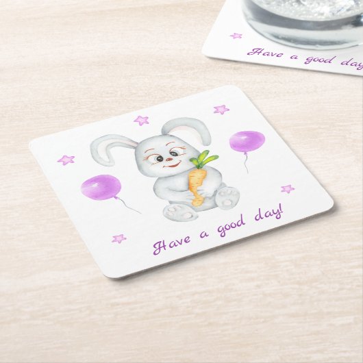 Schattige Bunny voor een positief humeur Kartonnen Onderzetters (Schuin)