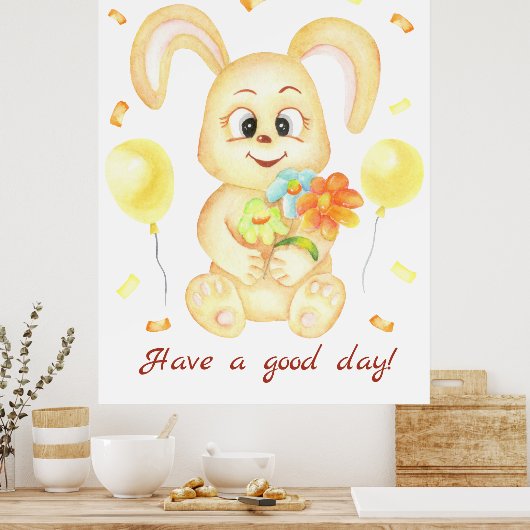 Schattige Bunny voor een positief humeur Poster (Keuken)