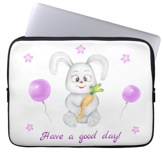 Schattige Bunny voor een positief humeur Poster Laptop Sleeve (Voorkant)