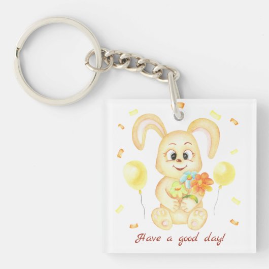 Schattige Bunny voor een positief humeur Poster Sleutelhanger (voorkant)