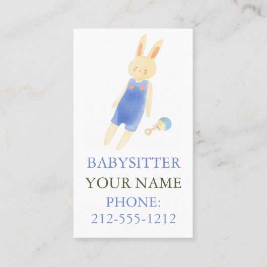 Schattige Bunny Waterverf Babysitter Visitekaartje (Voorkant)