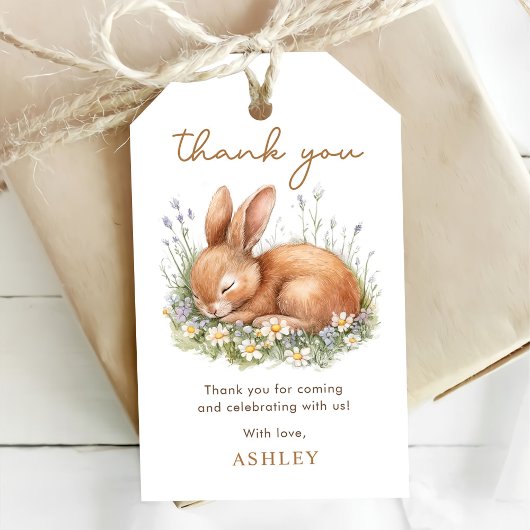 Schattige Bunny & Waterverf Flowers Baby shower Cadeaulabel