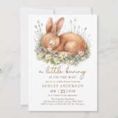 Schattige Bunny & Waterverf Flowers Baby shower Kaart (Voorkant)