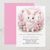 Schattige Bunny Wildflower Roze Meisje Baby shower Kaart (Voorkant / Achterkant)